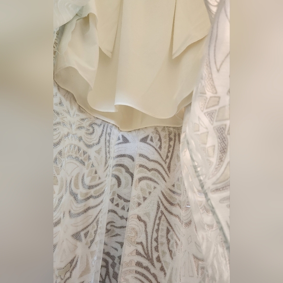 BCBGMaxAzria Everlie White Ivory Lace Sheer Floor Length Geometric Dress - Picture 6 of 14